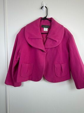 Harvé Benard Pink Wool Cashmere Blend Cropped Jacket Size 8